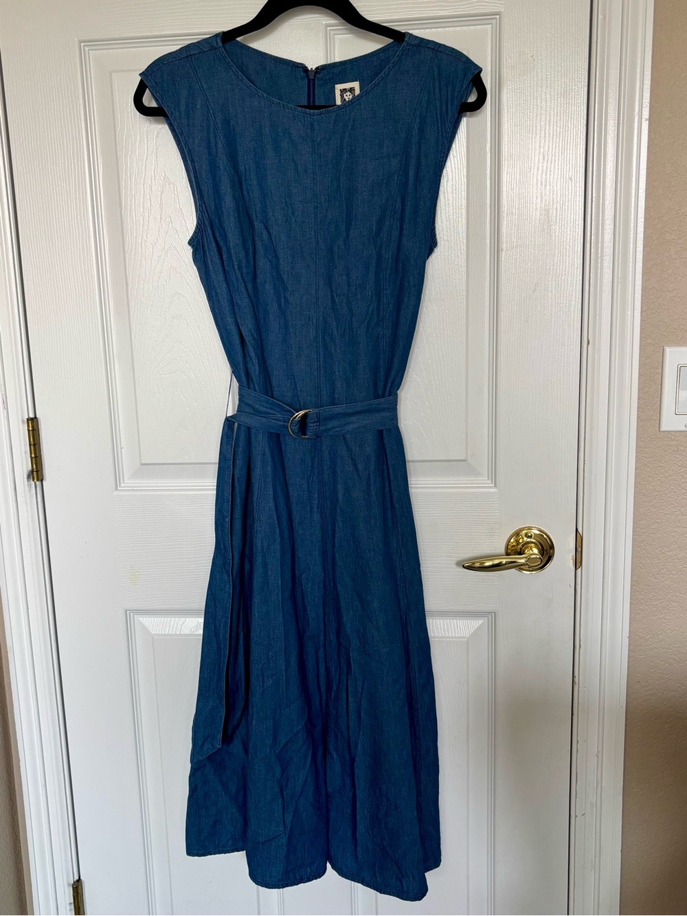 Anne Klein Blue Chambray A-Line Belted Midi Dress 100% cotton